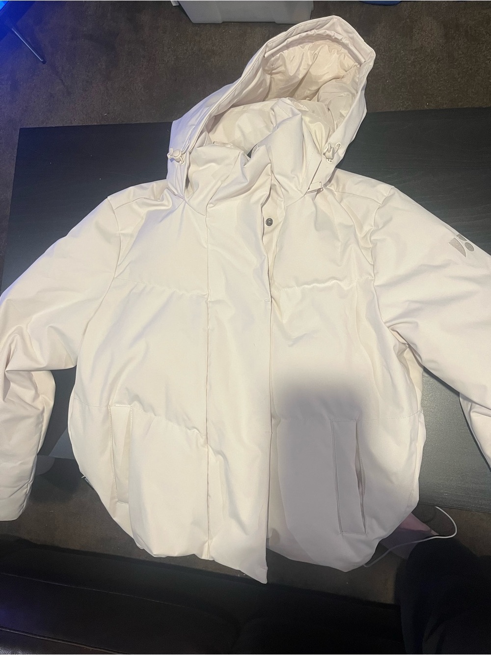 Frank & Oak Cream Hooded Puffer Jacket